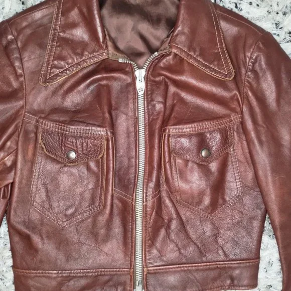 Iconic 70s Brown Leather Bomber Jacket - Picture 8 of 12